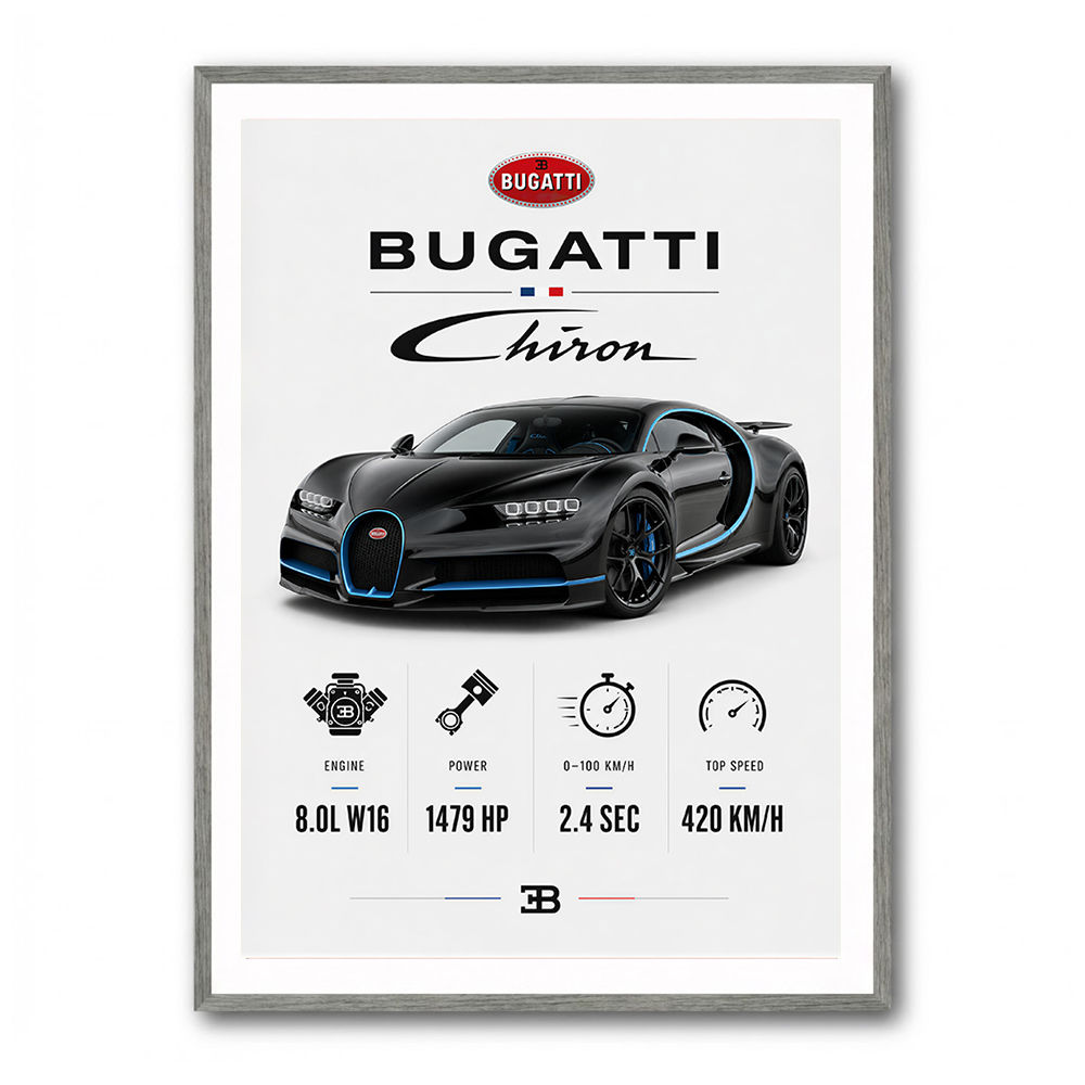 Bugatti Chiron Black Blue Modern Art Print