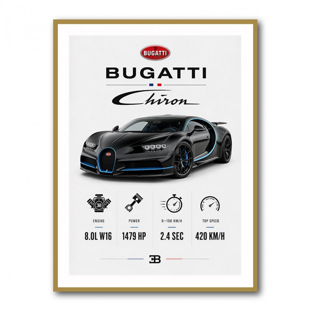 Bugatti Chiron Black Blue Modern Art Print