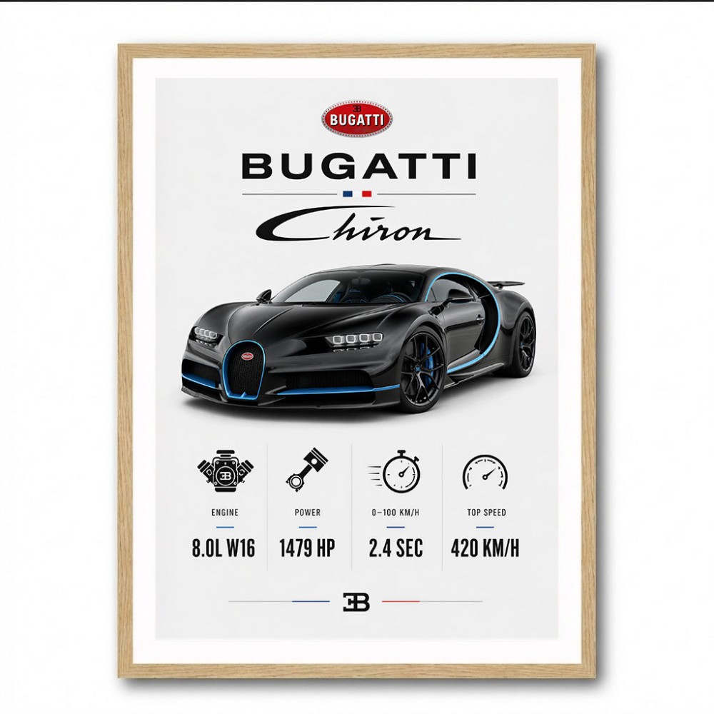 Bugatti Chiron Black Blue Modern Art Print