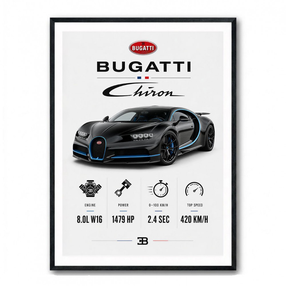 Bugatti Chiron Black Blue Modern Art Print