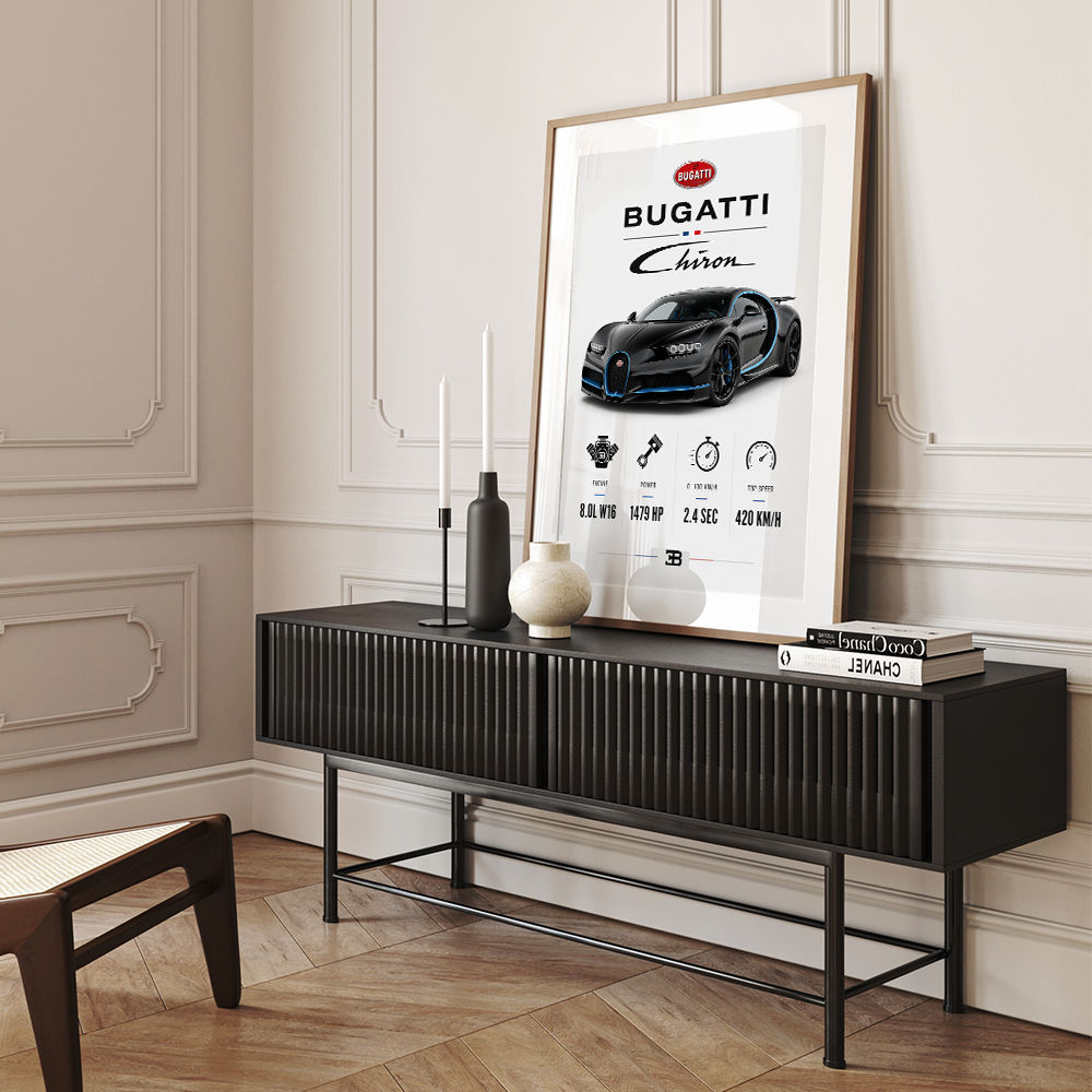 Bugatti Chiron Black Blue Modern Art Print