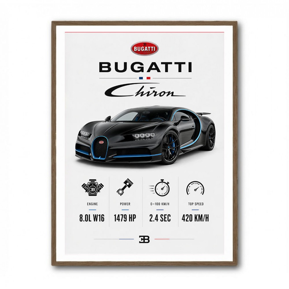 Bugatti Chiron Black Blue Modern Art Print