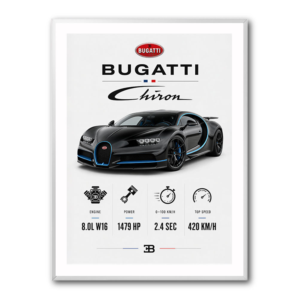 Bugatti Chiron Black Blue Modern Art Print