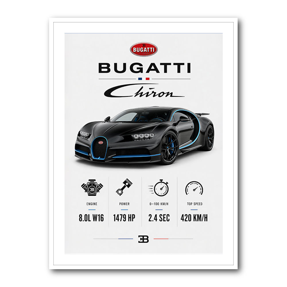 Bugatti Chiron Black Blue Modern Art Print