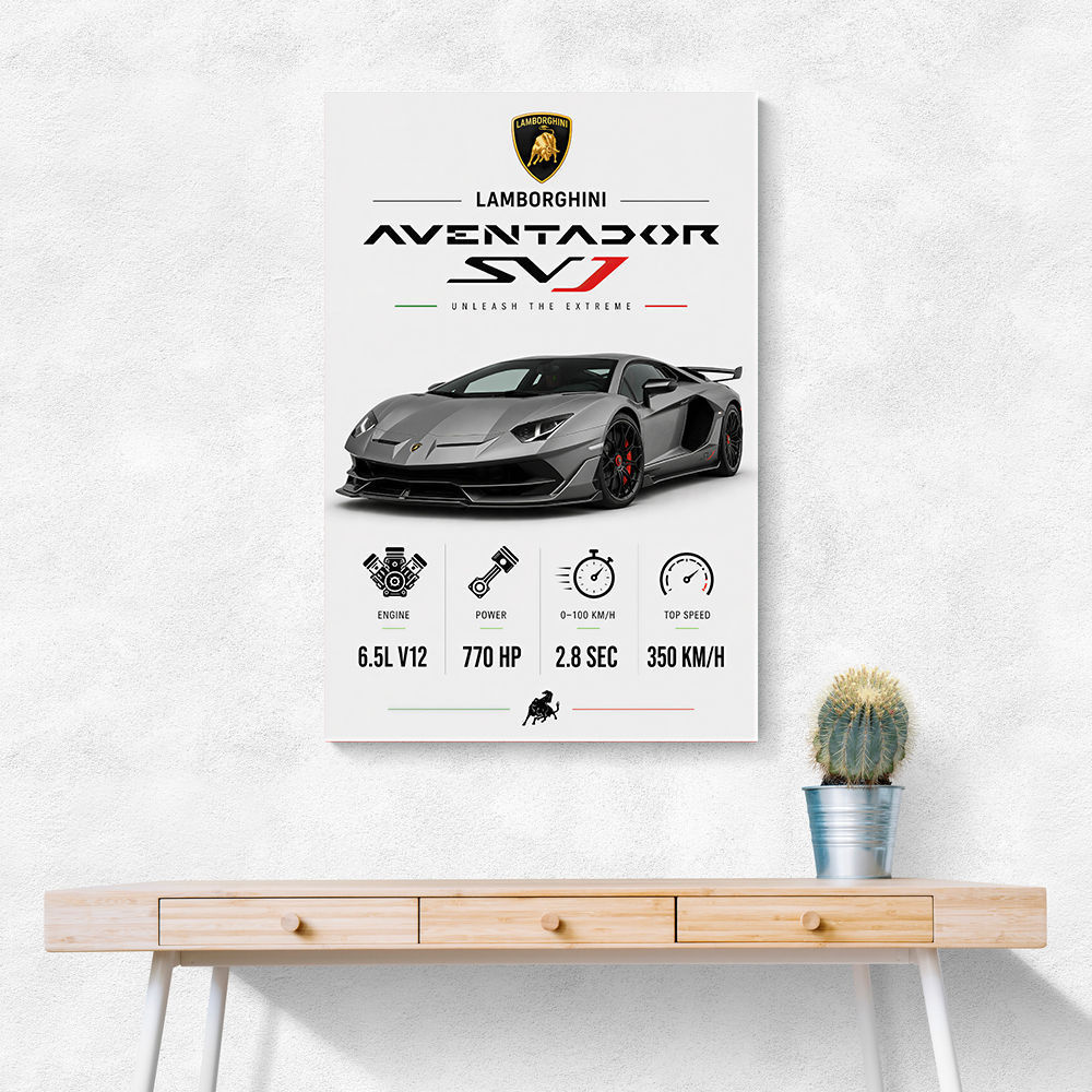 Lamborghini Aventador SVJ Specs Wall Art