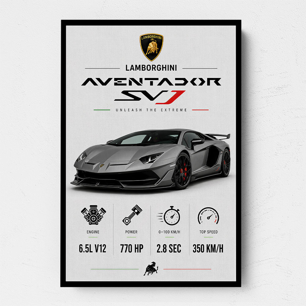 Lamborghini Aventador SVJ Specs Wall Art