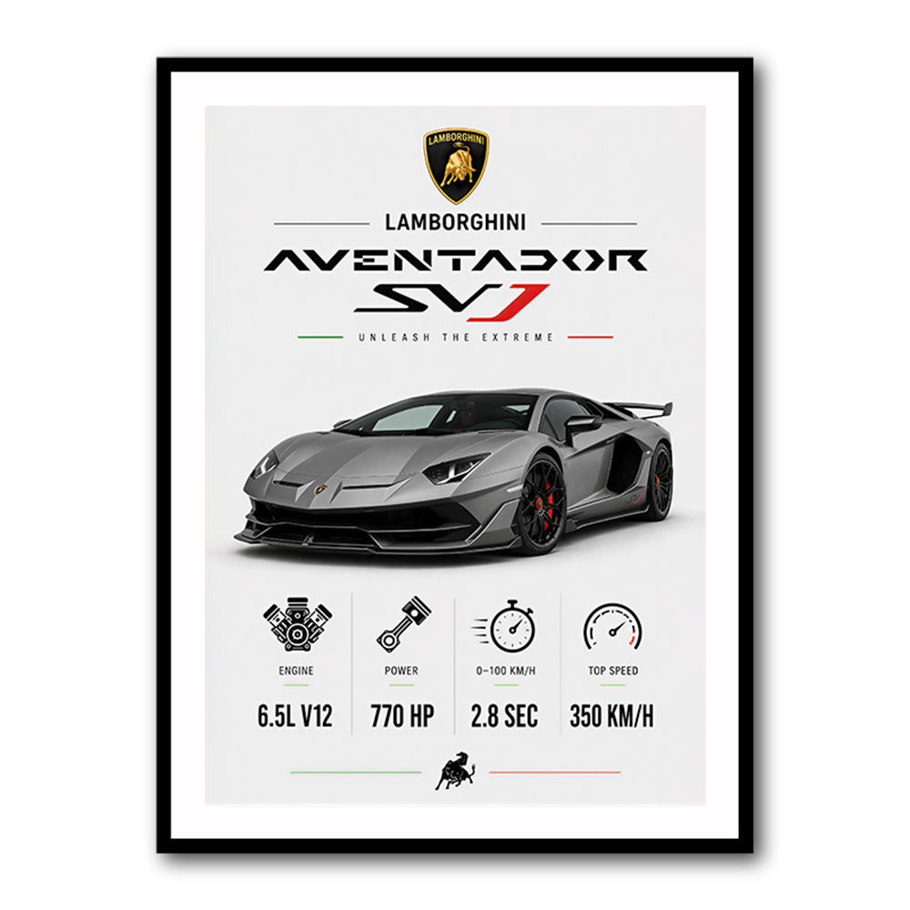 Lamborghini Aventador SVJ Specs Wall Art