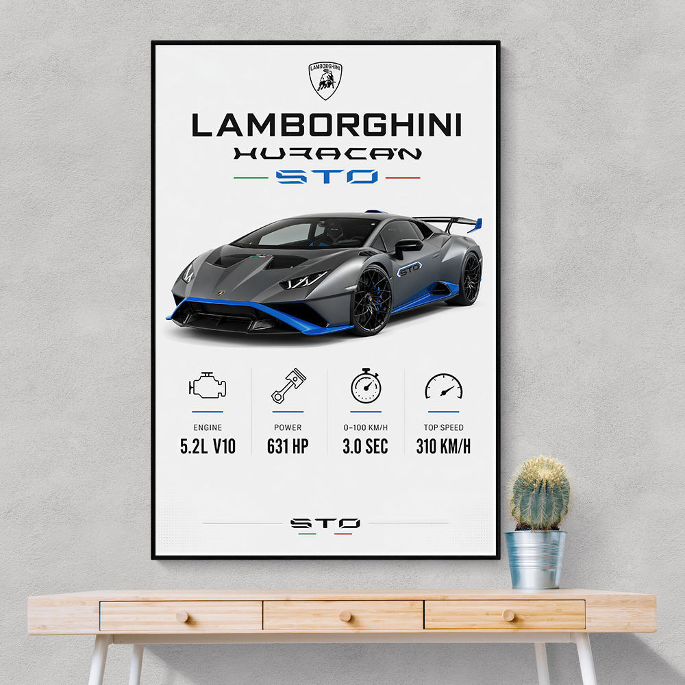 Lamborghini Huracan Gray Blue Sports Car Wall Art