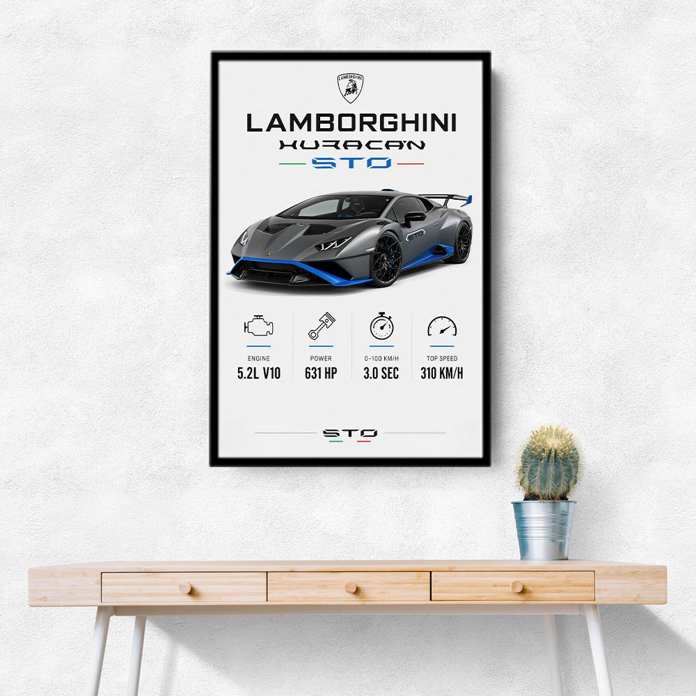 Lamborghini Huracan Gray Blue Sports Car Wall Art