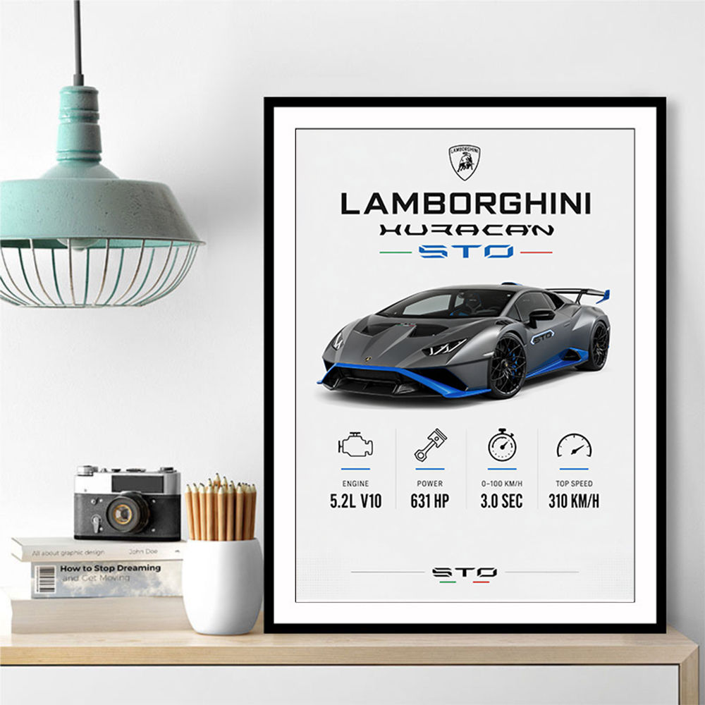 Lamborghini Huracan Gray Blue Sports Car Wall Art
