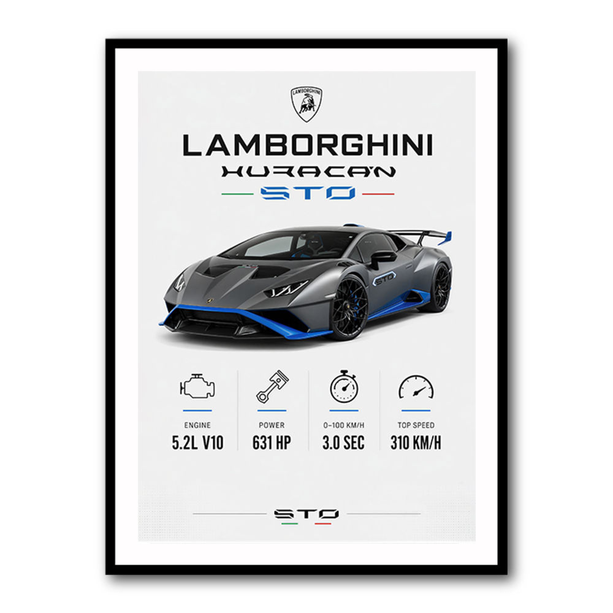 Lamborghini Huracán Wall Art Dubai | Grey Blue Supercar Print UAE