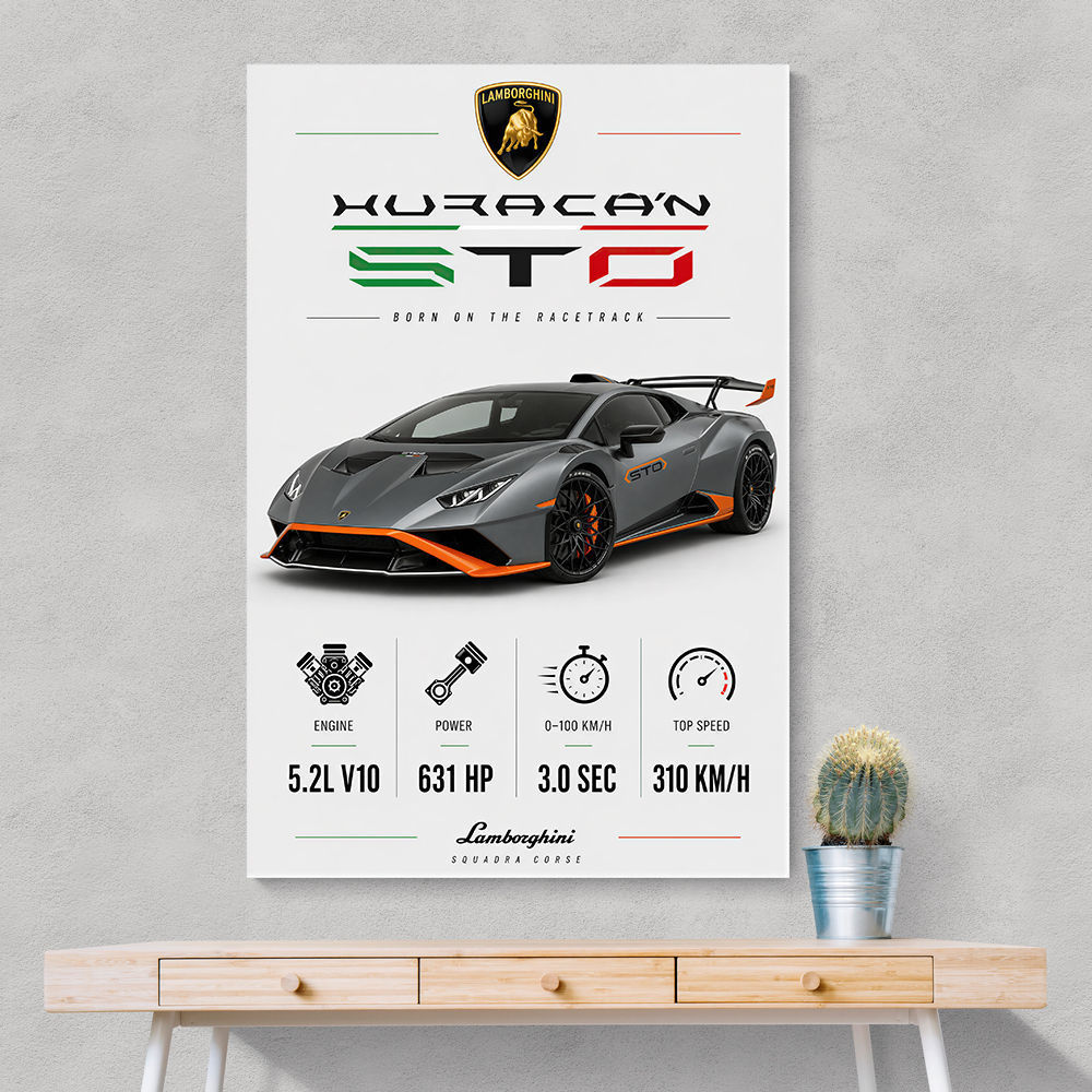 Lamborghini Huracan Gray Orange Wall Art