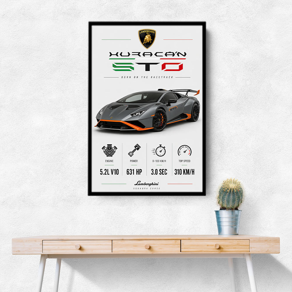 Lamborghini Huracan Gray Orange Wall Art