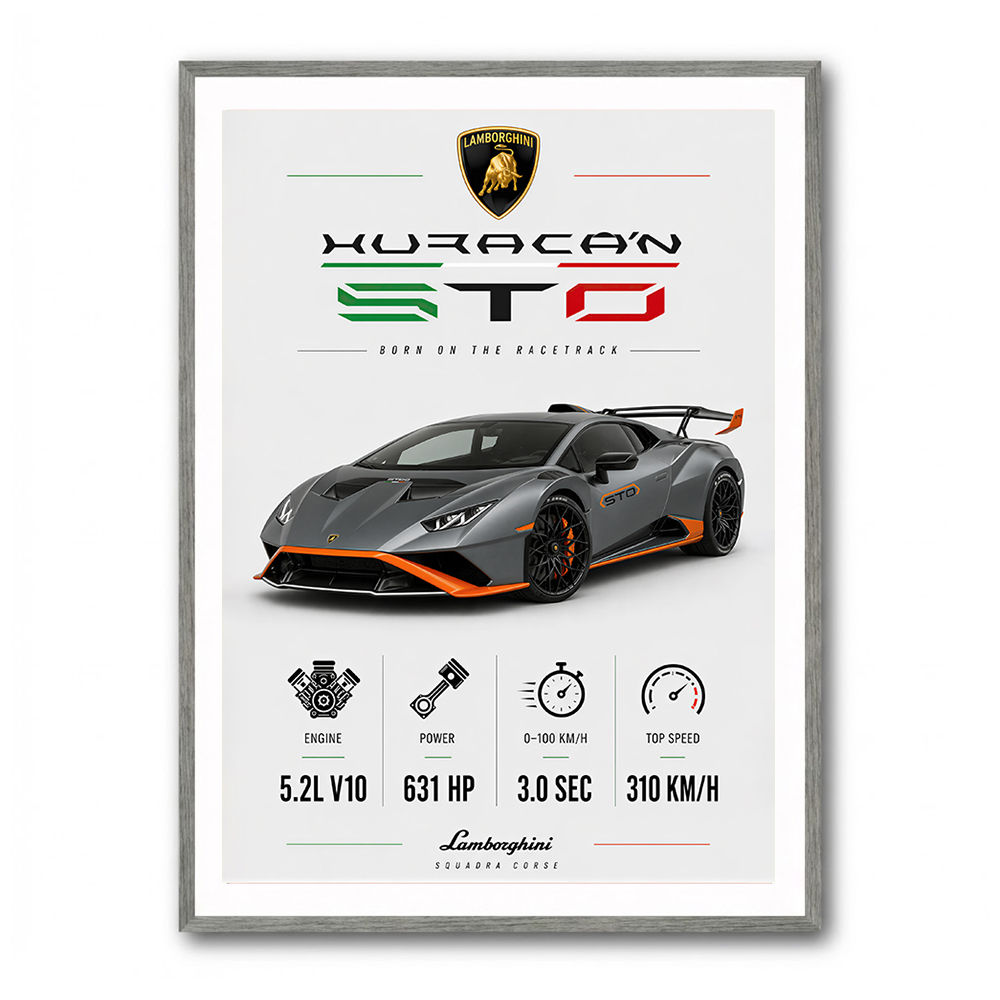 Lamborghini Huracan Gray Orange Wall Art