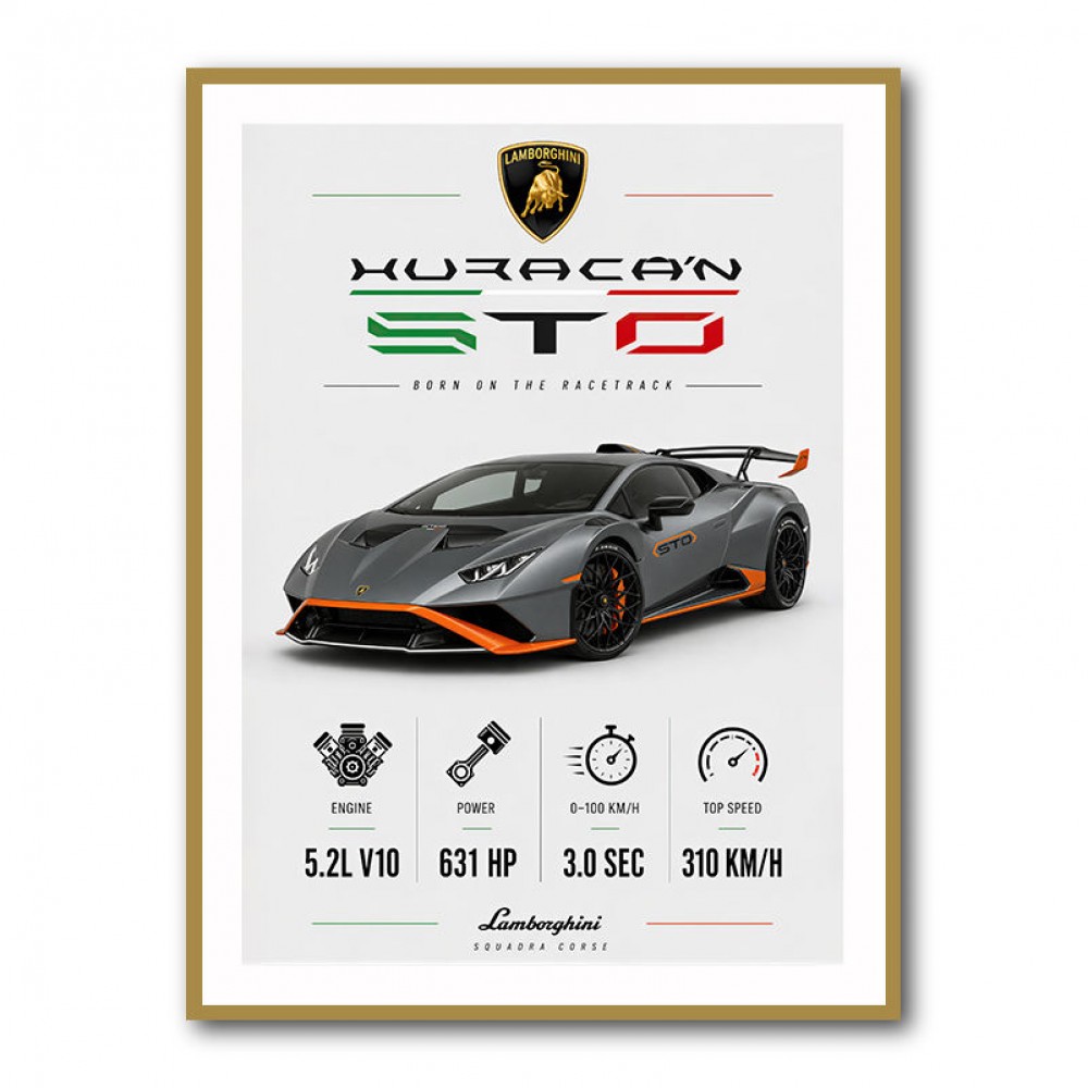 Lamborghini Huracan Gray Orange Wall Art