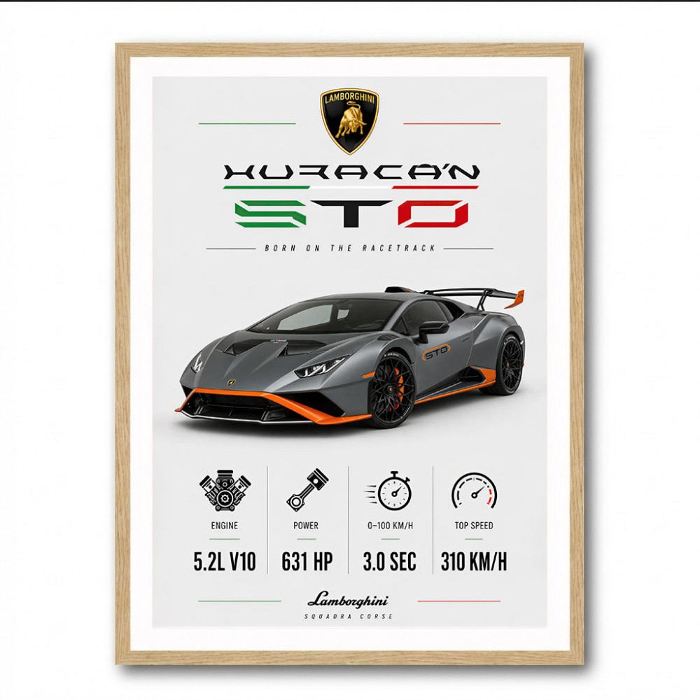 Lamborghini Huracan Gray Orange Wall Art