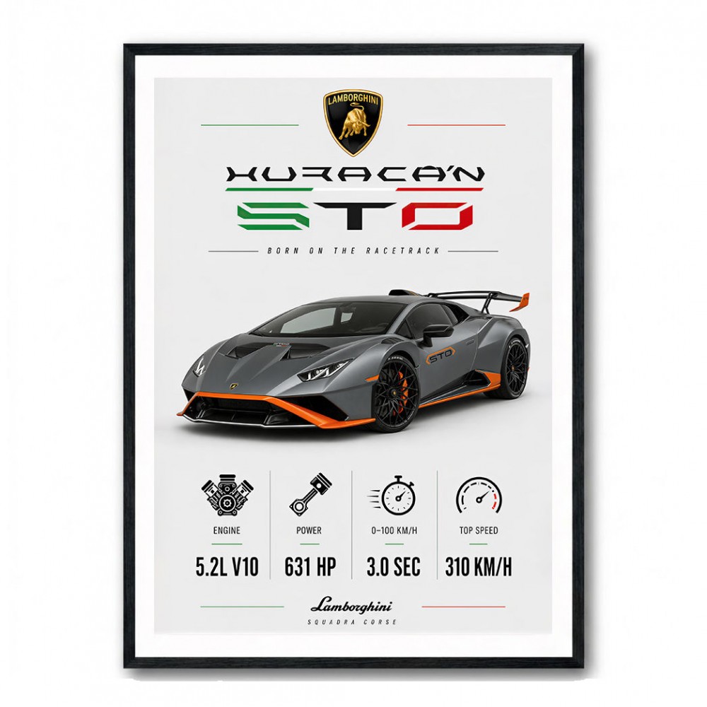 Lamborghini Huracan Gray Orange Wall Art