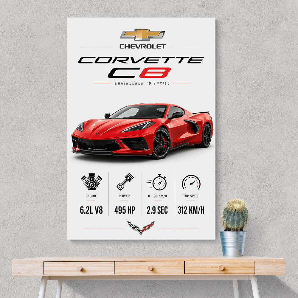 Red Chevrolet Corvette C8 Sports Car Wall Art