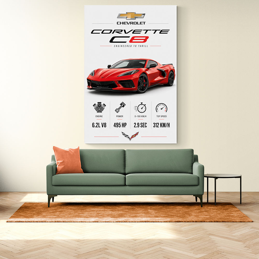 Red Chevrolet Corvette C8 Sports Car Wall Art
