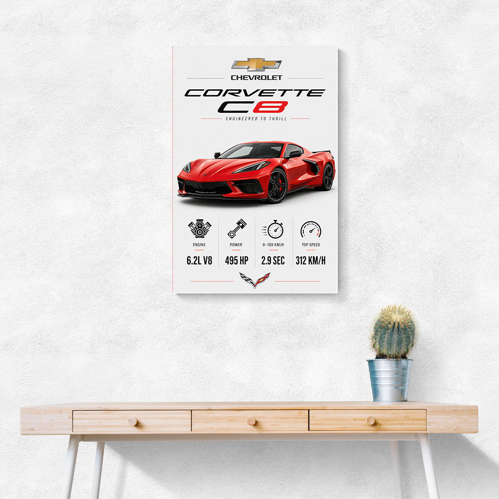 Red Chevrolet Corvette C8 Sports Car Wall Art