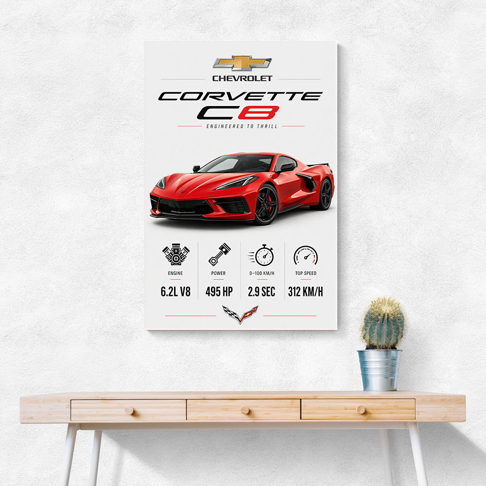 Red Chevrolet Corvette C8 Sports Car Wall Art