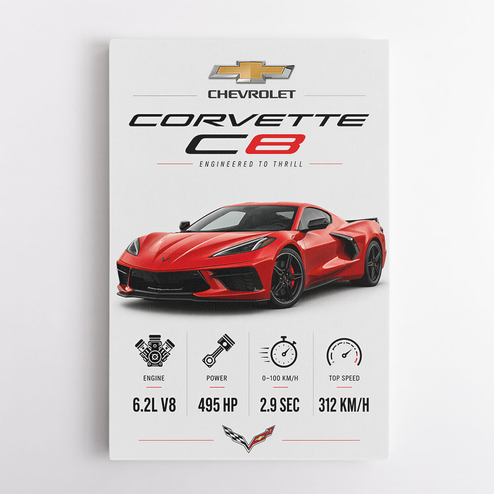 Red Chevrolet Corvette C8 Sports Car Wall Art