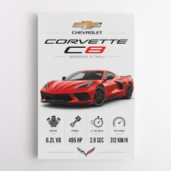 Red Chevrolet Corvette C8 Sports Car Wall Art