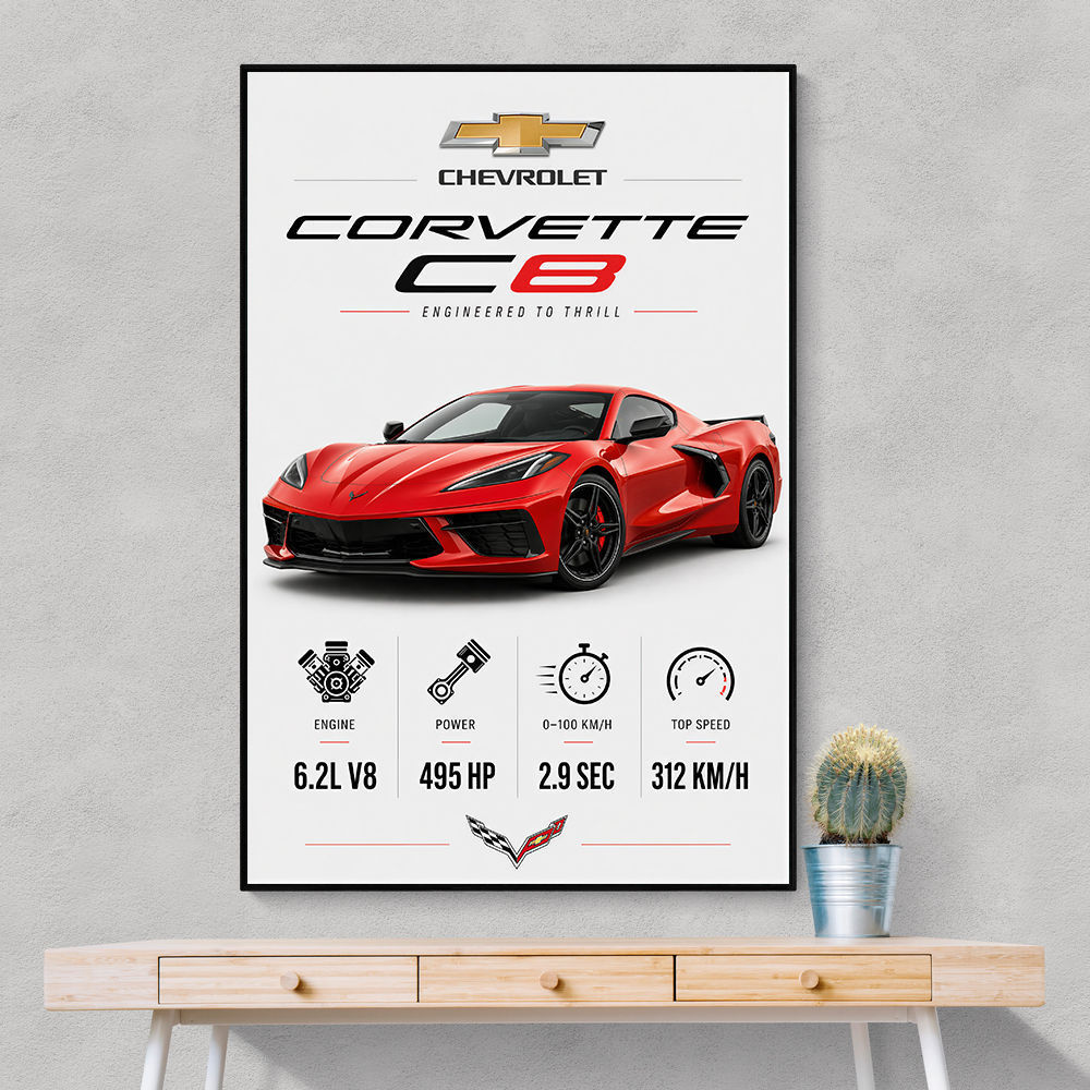 Red Chevrolet Corvette C8 Sports Car Wall Art