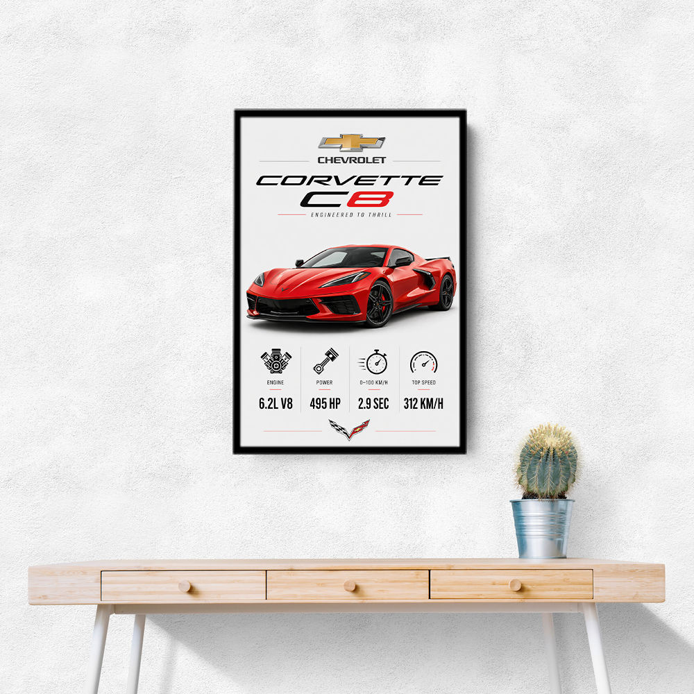Red Chevrolet Corvette C8 Sports Car Wall Art