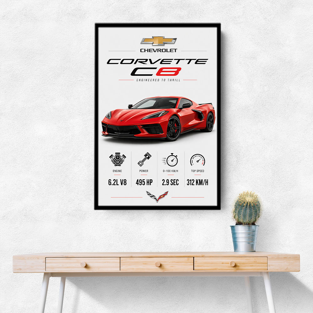 Red Chevrolet Corvette C8 Sports Car Wall Art
