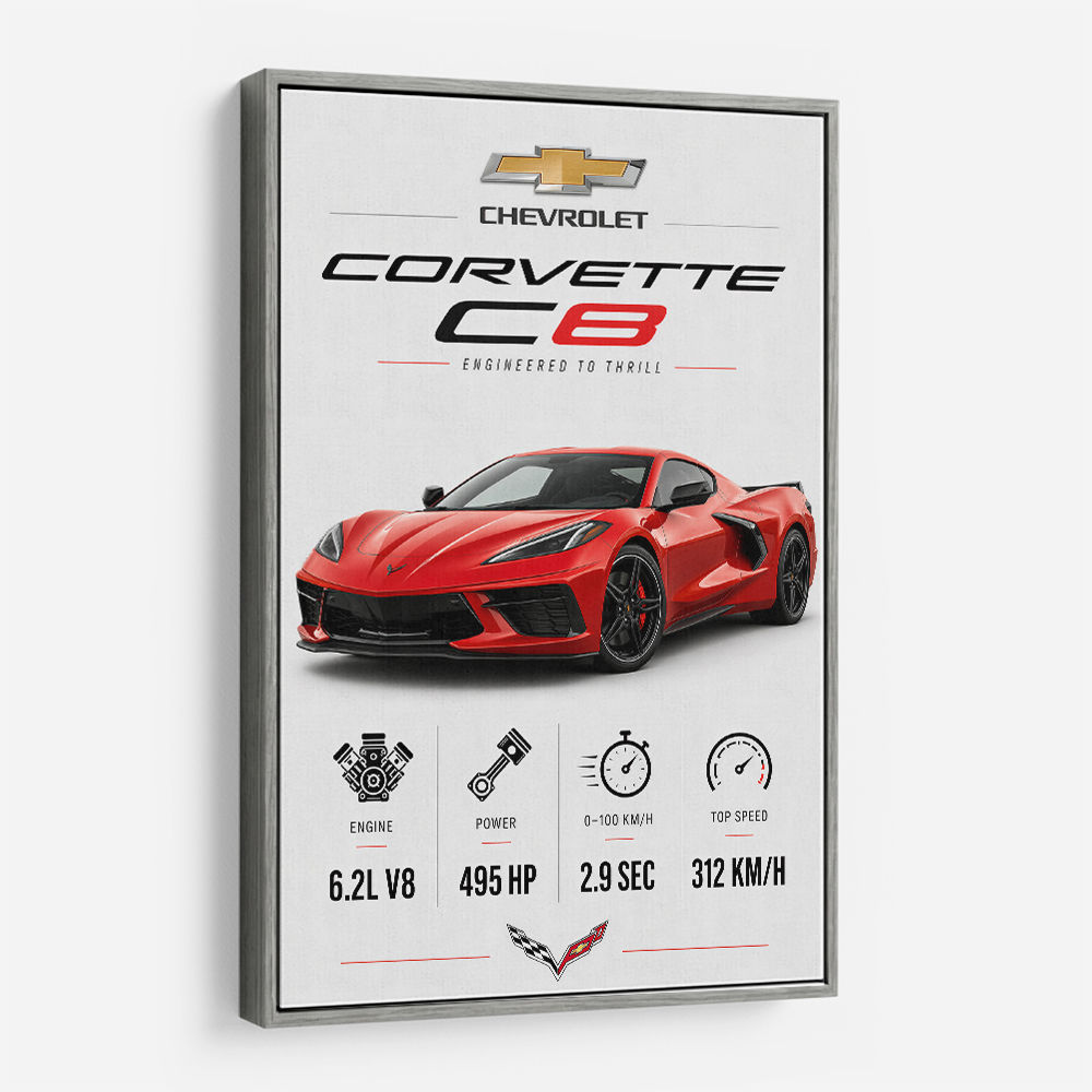 Red Chevrolet Corvette C8 Sports Car Wall Art