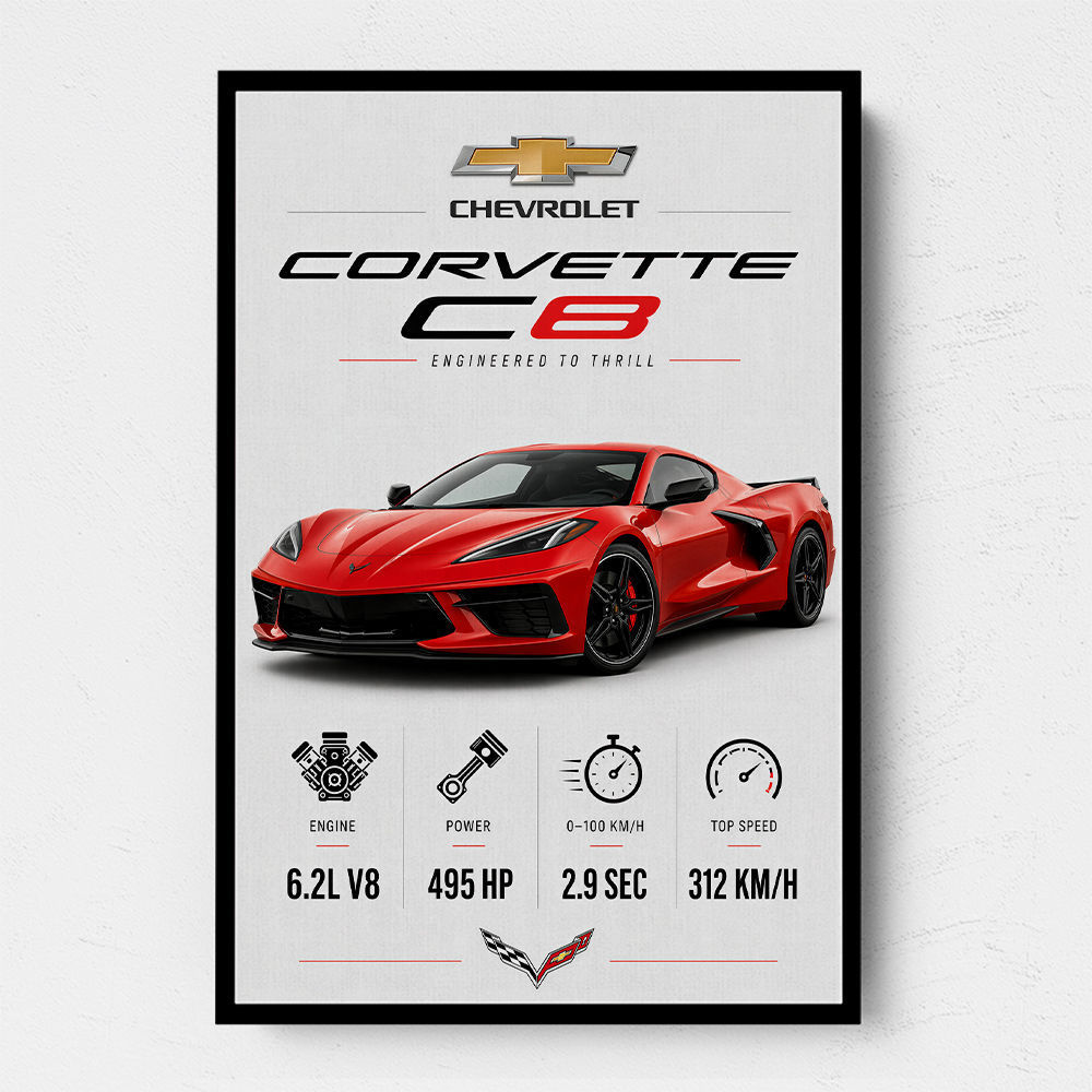 Red Chevrolet Corvette C8 Sports Car Wall Art