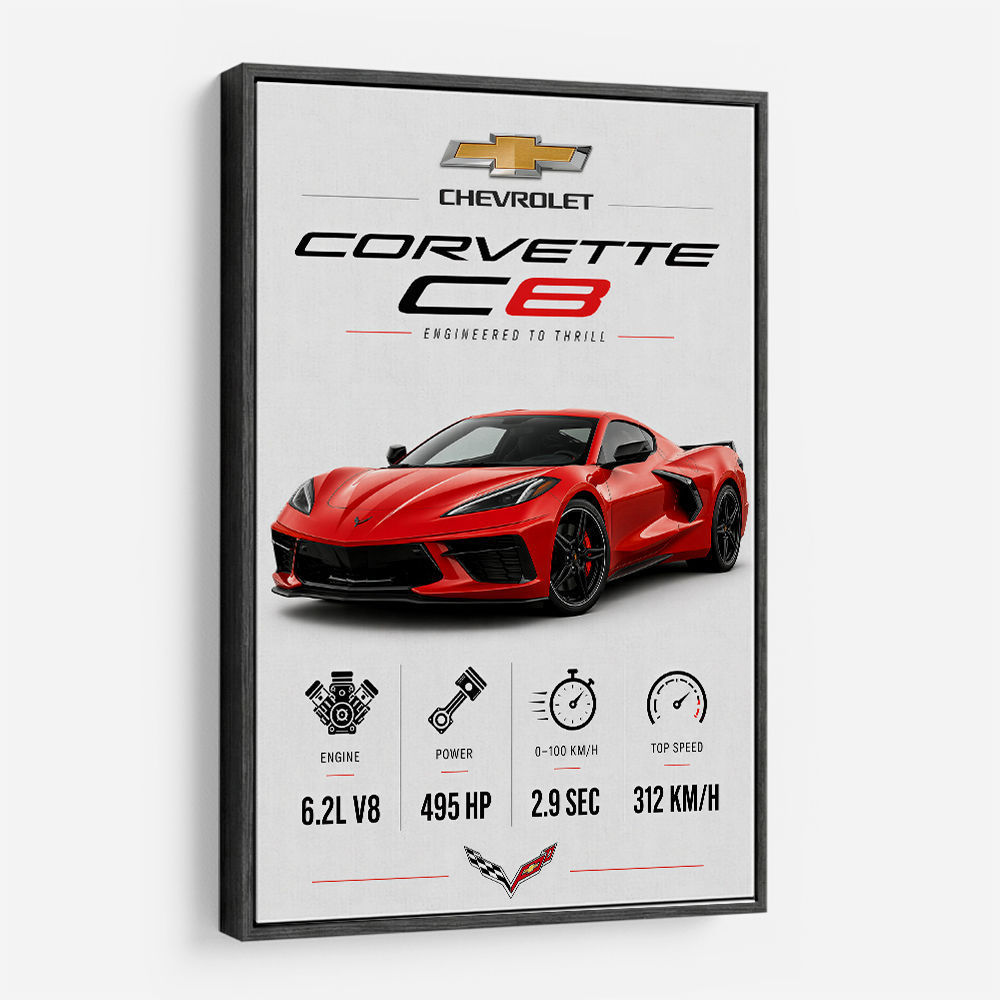 Red Chevrolet Corvette C8 Sports Car Wall Art