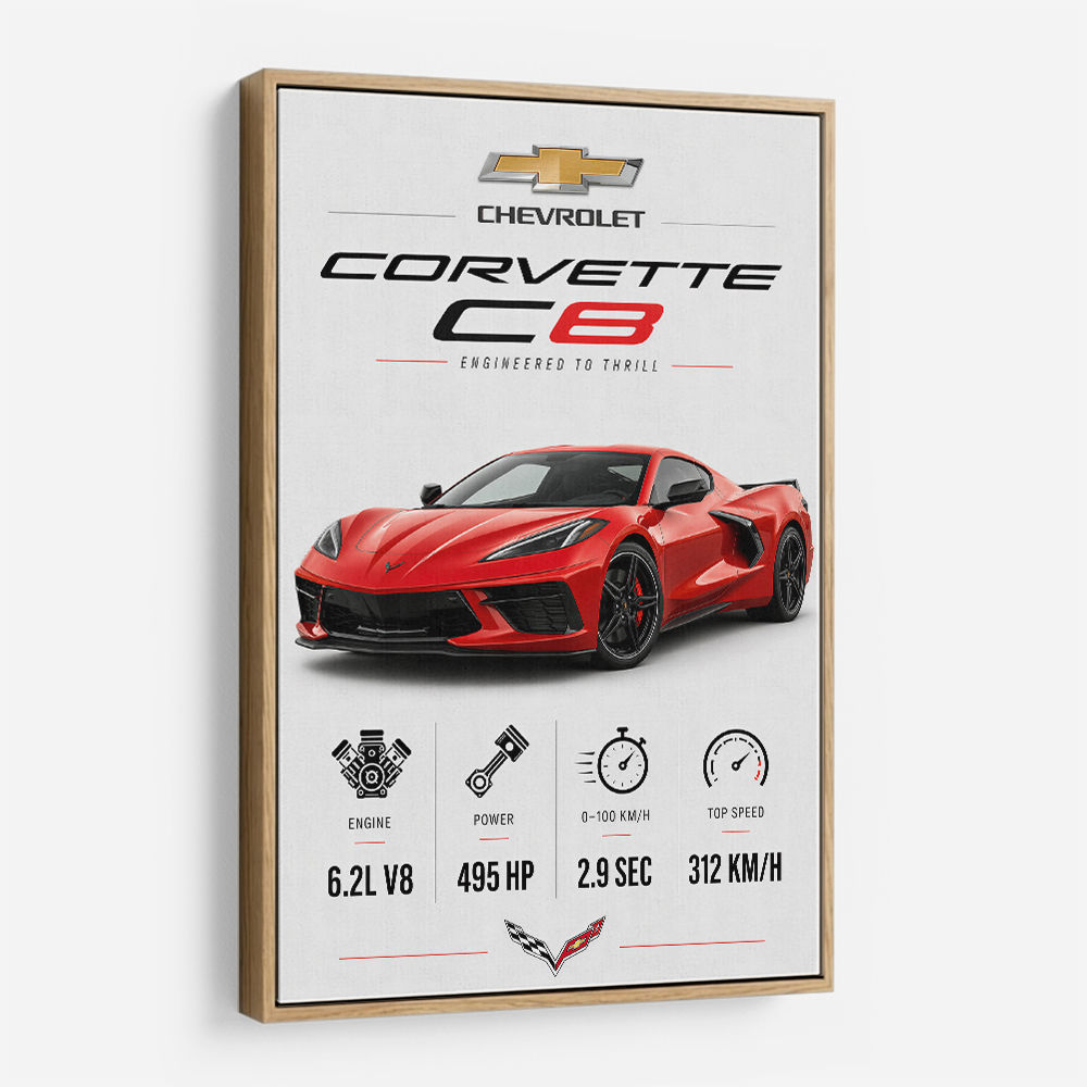 Red Chevrolet Corvette C8 Sports Car Wall Art