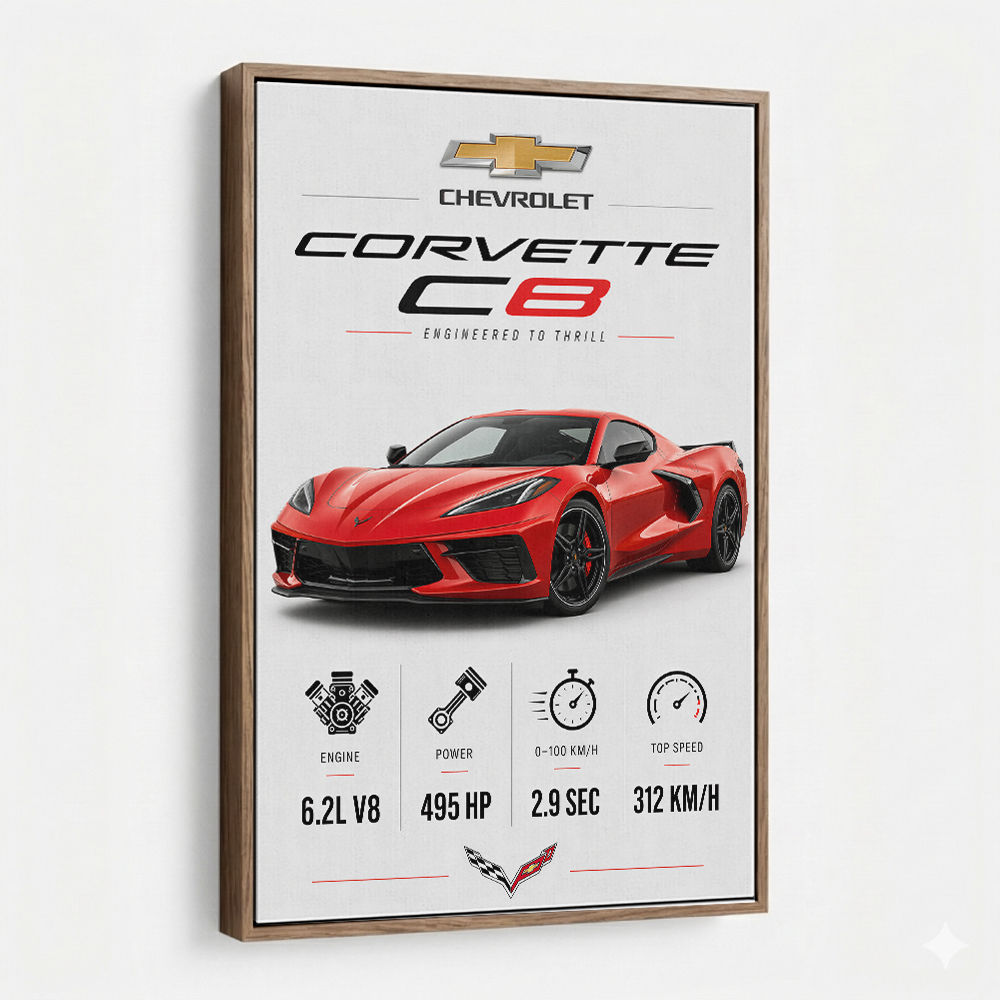 Red Chevrolet Corvette C8 Sports Car Wall Art