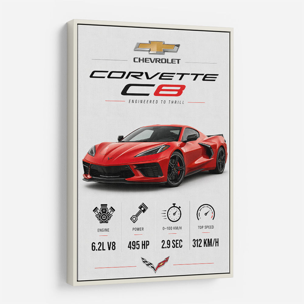 Red Chevrolet Corvette C8 Sports Car Wall Art