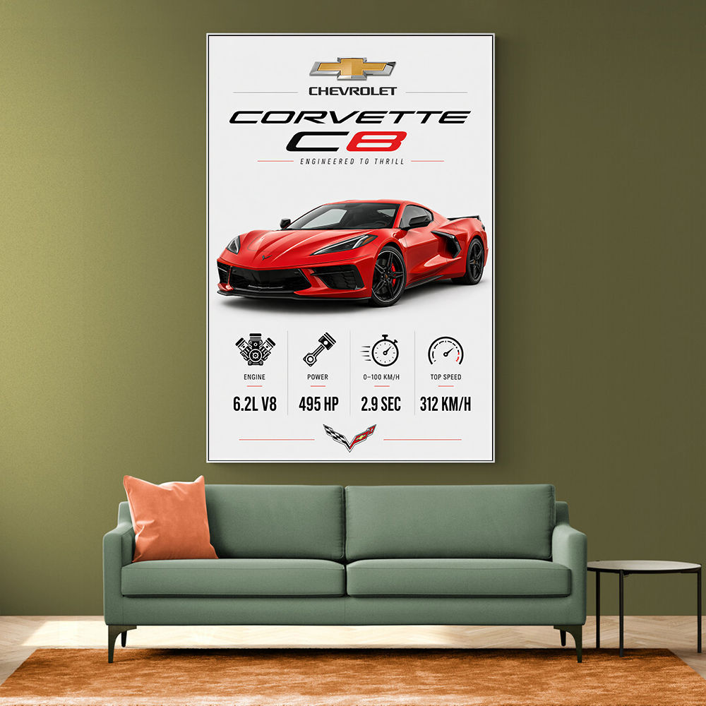 Red Chevrolet Corvette C8 Sports Car Wall Art