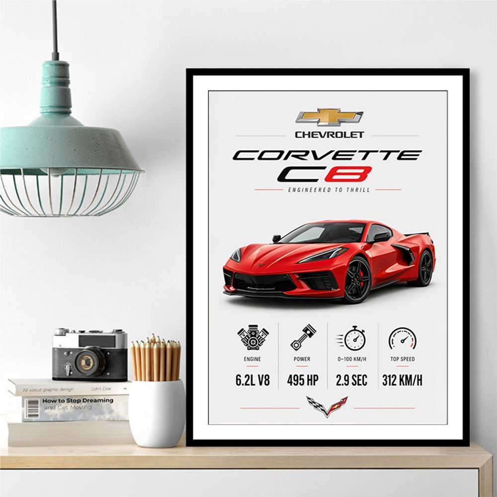 Red Chevrolet Corvette C8 Sports Car Wall Art
