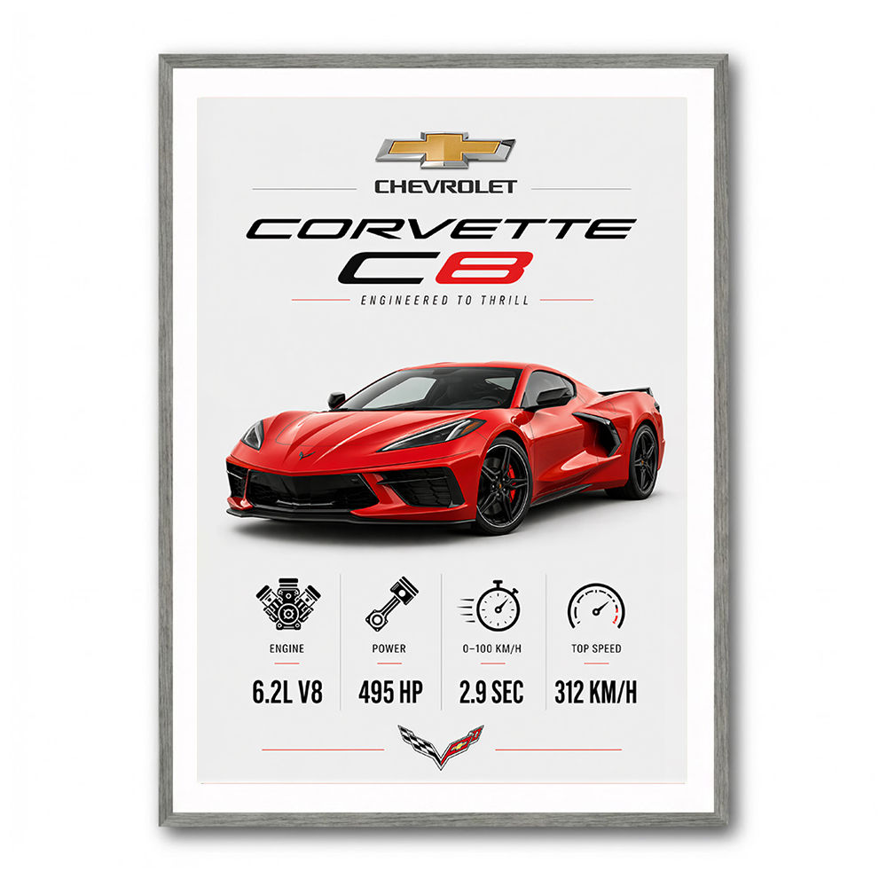 Red Chevrolet Corvette C8 Sports Car Wall Art