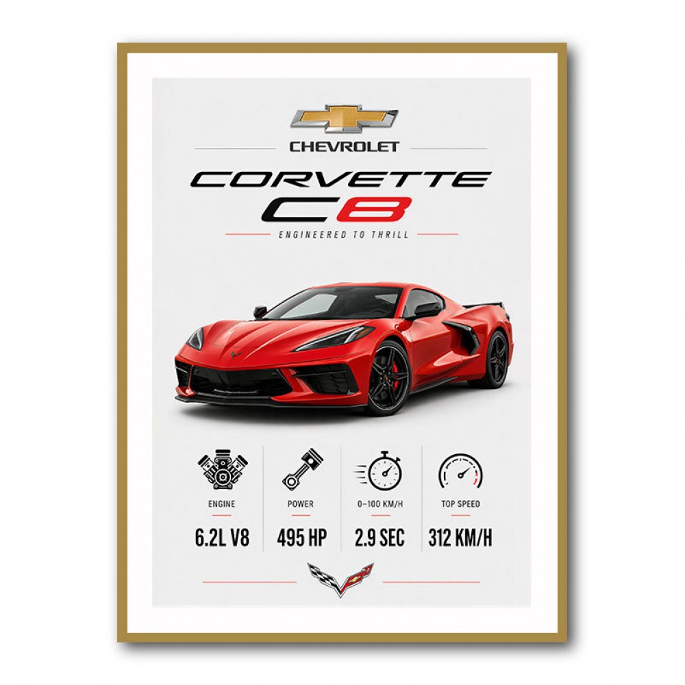 Red Chevrolet Corvette C8 Sports Car Wall Art