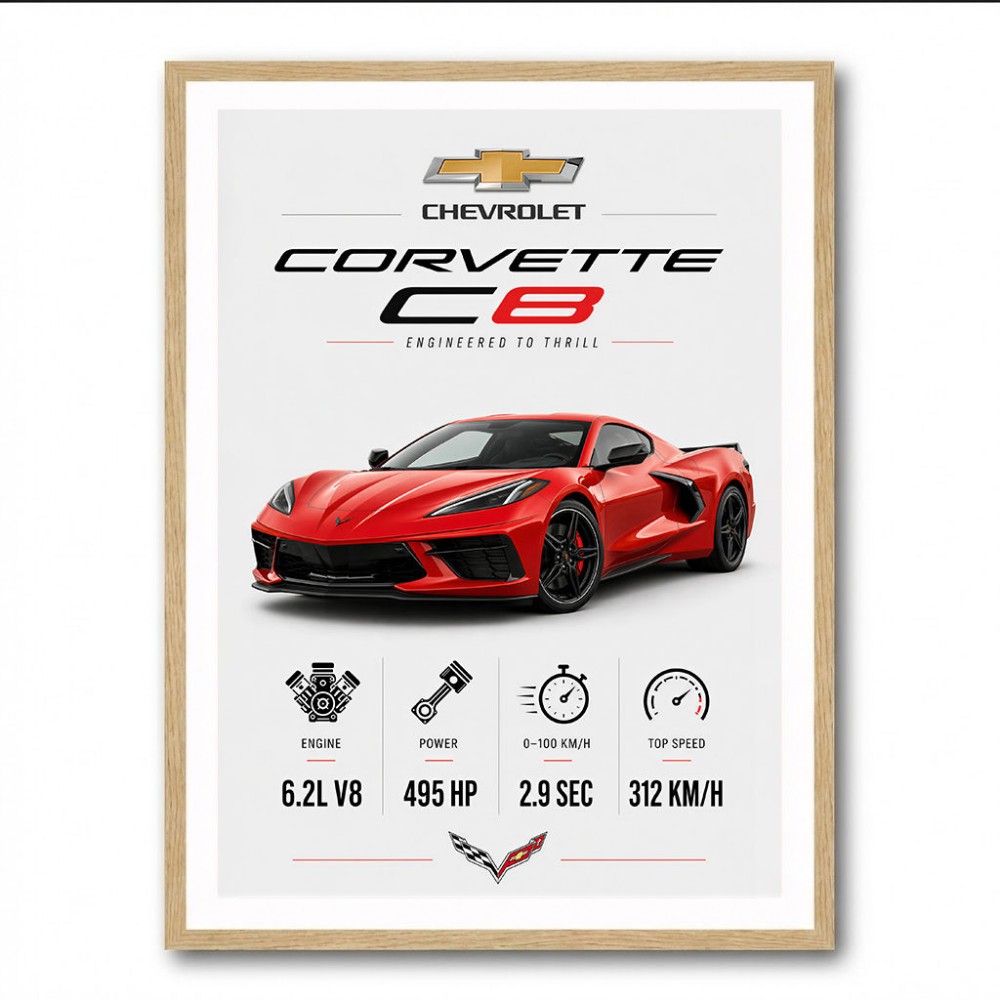 Red Chevrolet Corvette C8 Sports Car Wall Art