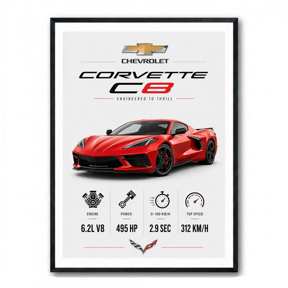 Red Chevrolet Corvette C8 Sports Car Wall Art