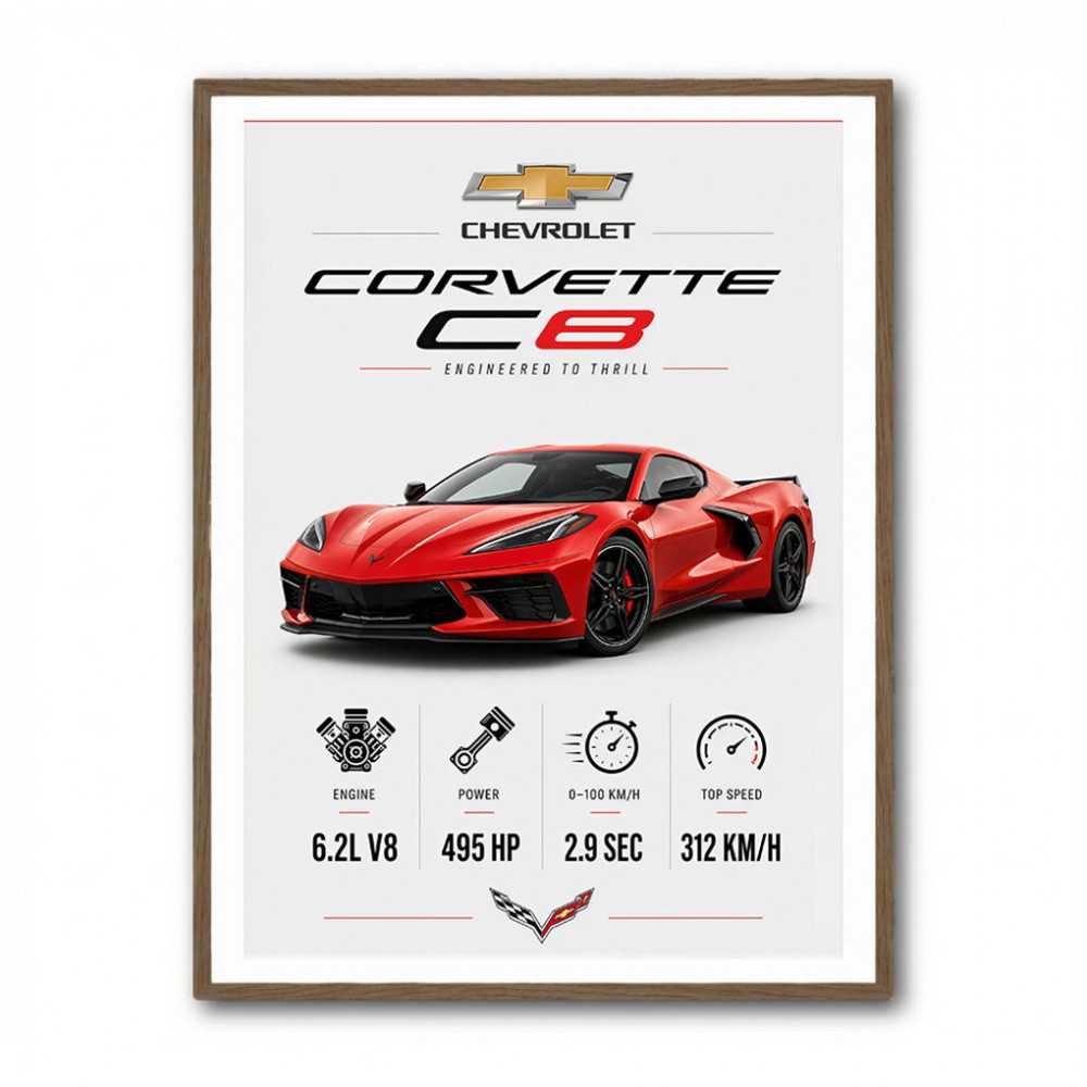 Red Chevrolet Corvette C8 Sports Car Wall Art