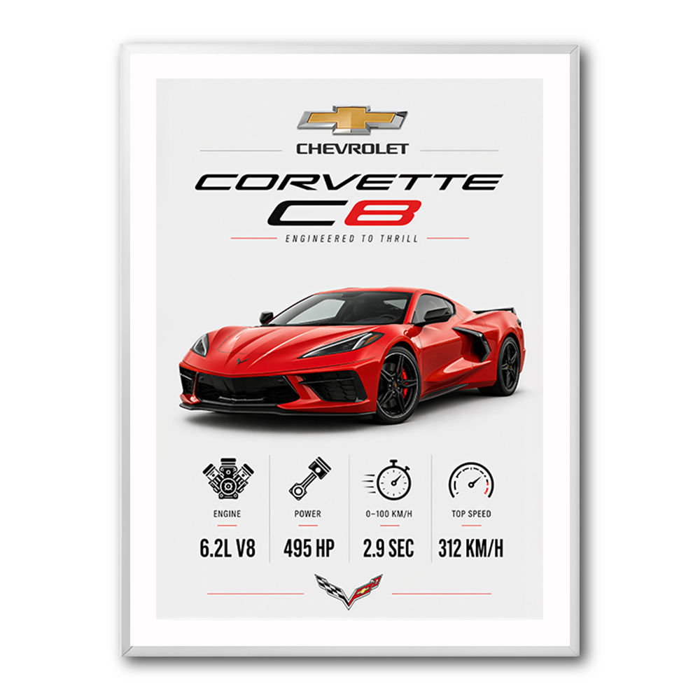 Red Chevrolet Corvette C8 Sports Car Wall Art