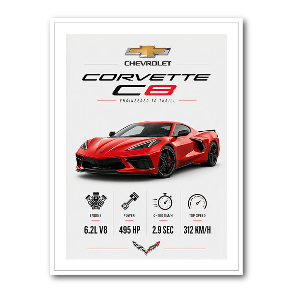 Red Chevrolet Corvette C8 Sports Car Wall Art