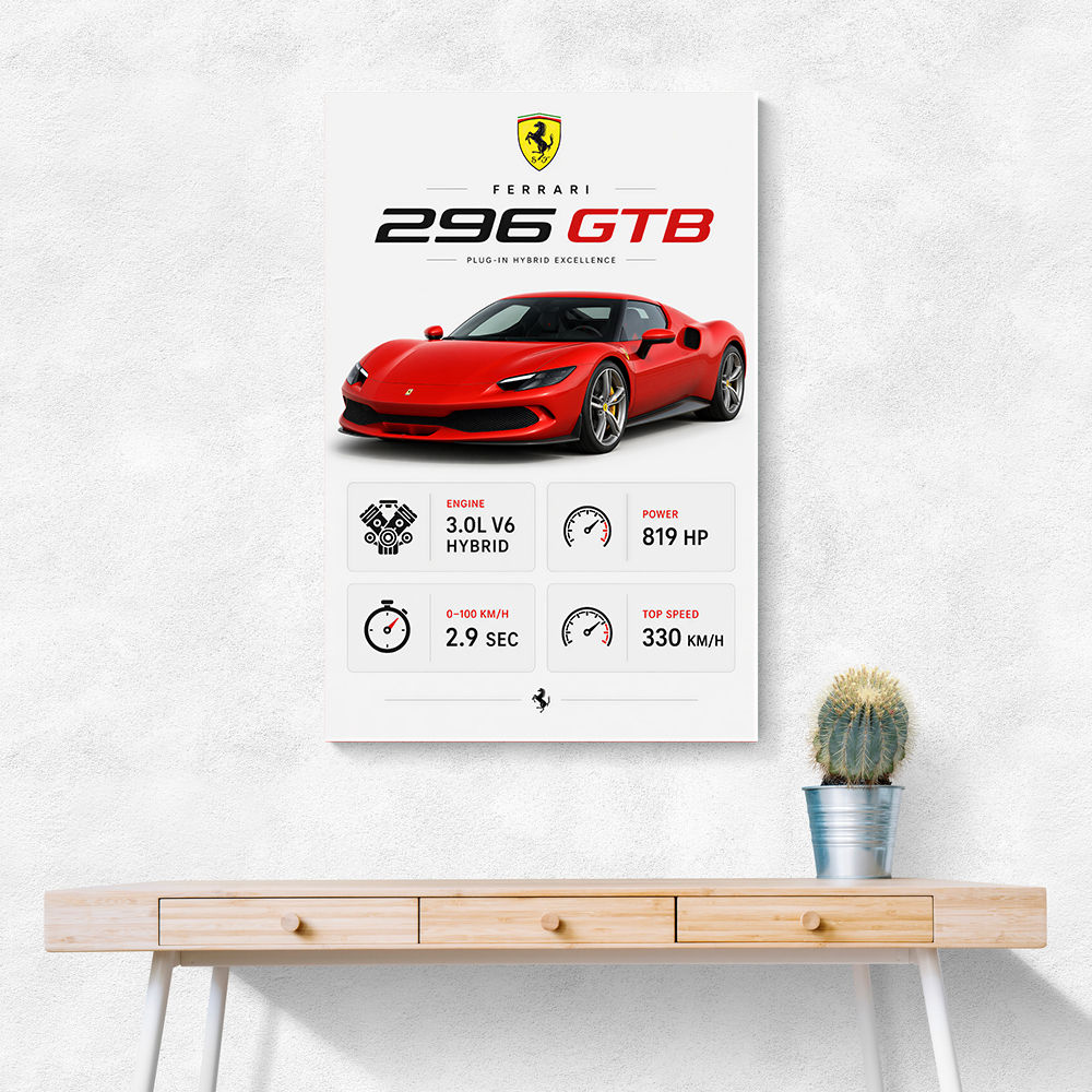 Ferrari 296 GTB Sports Car Wall Art