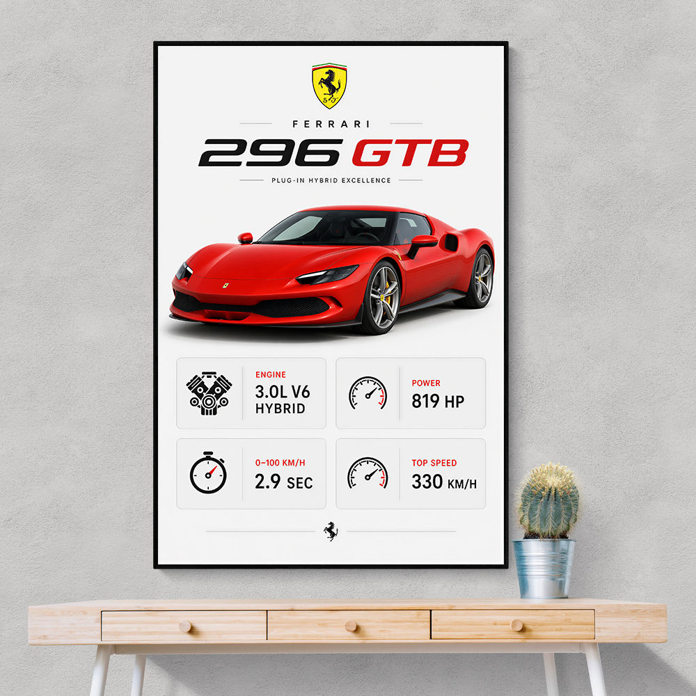 Ferrari 296 GTB Sports Car Wall Art