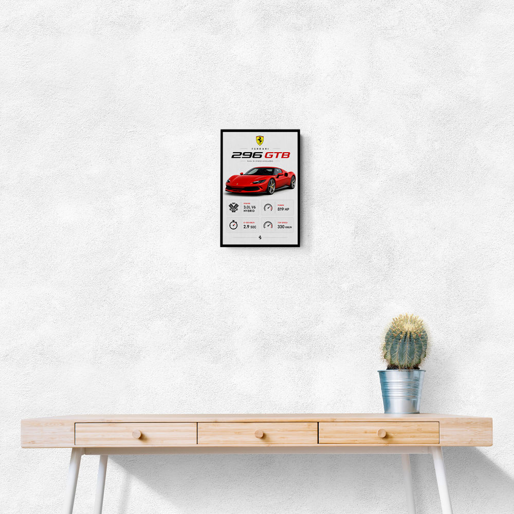 Ferrari 296 GTB Sports Car Wall Art