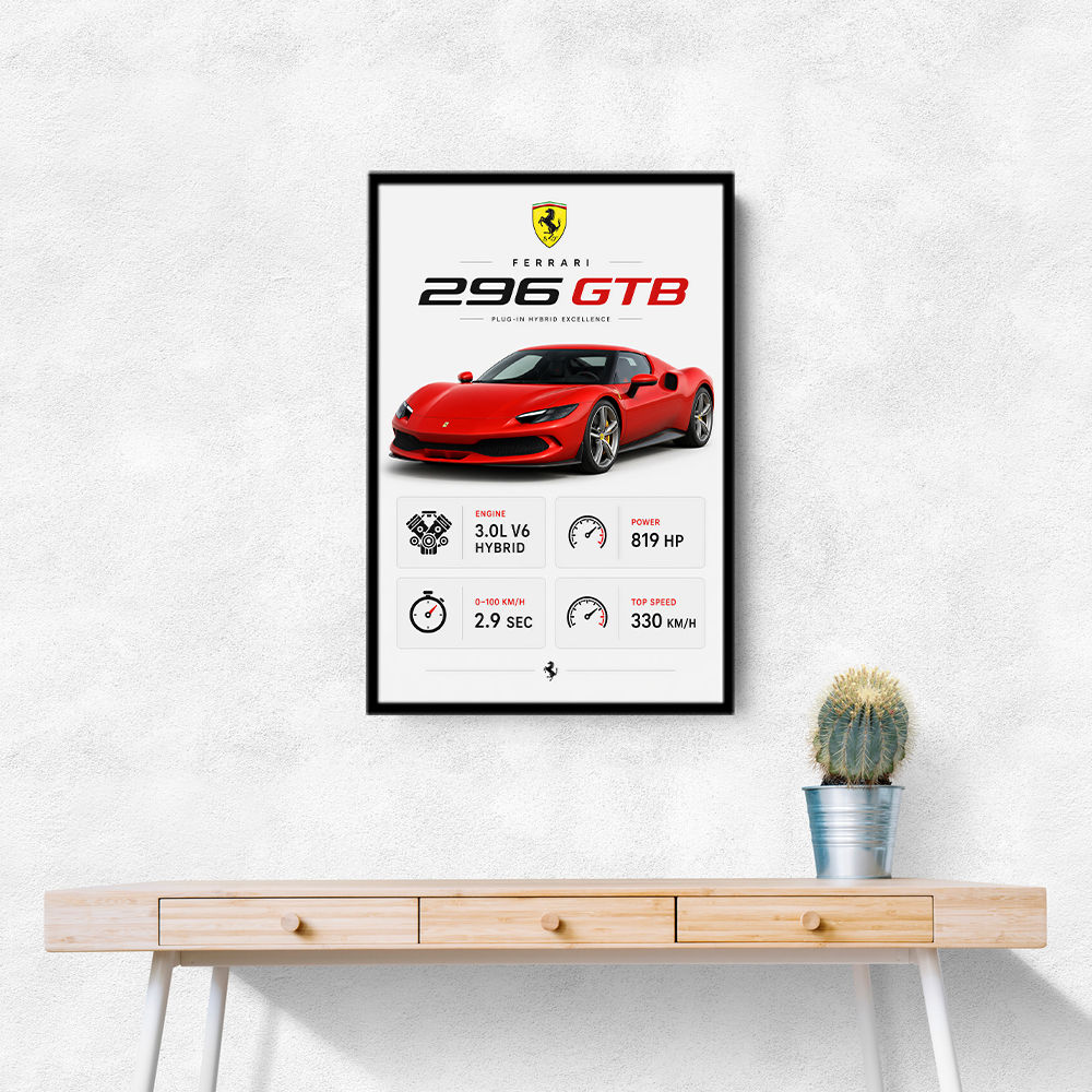 Ferrari 296 GTB Sports Car Wall Art