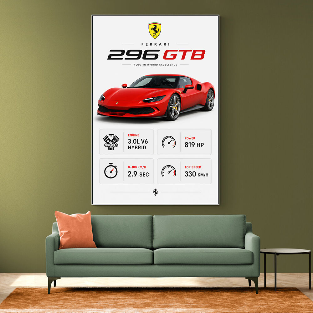 Ferrari 296 GTB Sports Car Wall Art